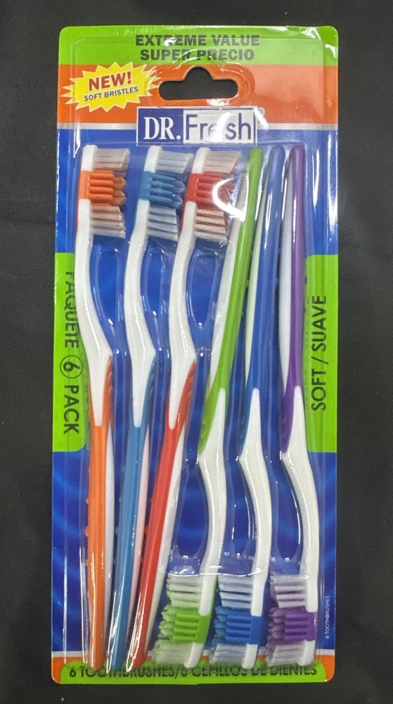 Dr. Fresh Toothbrush 6 Pack Soft 2x Pkgs (12 Total Brushes) Assorted Colors NIP