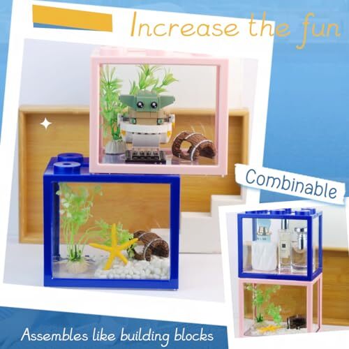 Small Betta Fish Tank, Stackable Mini Fish Tank Tiny Aquarium Tank Kit Pink