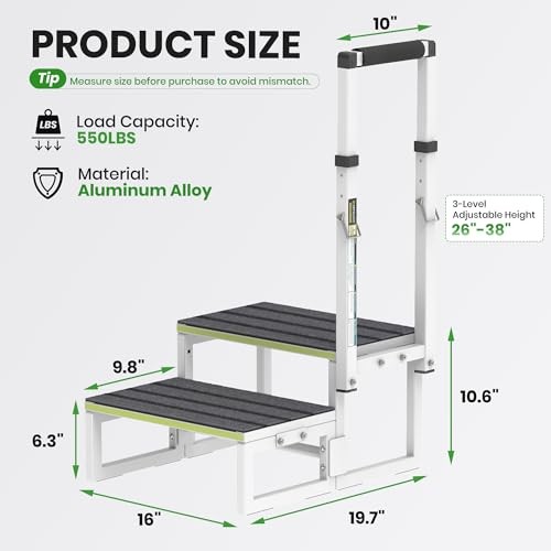 RV Steps with Handrail (26"-38"), Dual-Side Setup, Portable 2-Step RV White