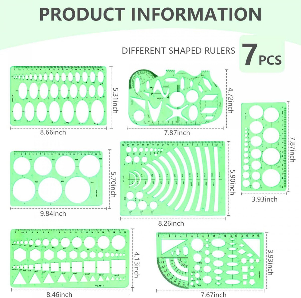 7 Pack Drawings Templates Stencil, Circle Template for Geometric Drawing Sten...