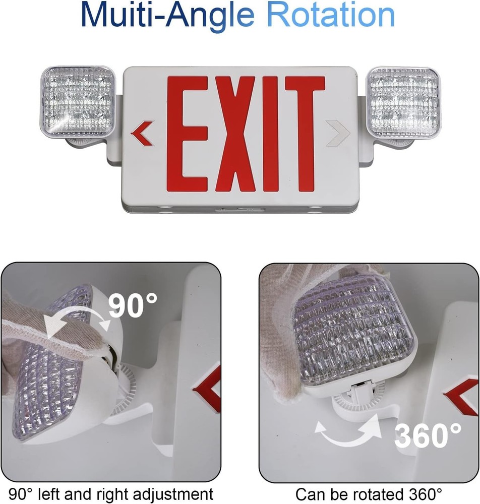 Red Exit Sign w/ Emergency Exit Lights Fixture/ Battery Backup, AC 120/277V