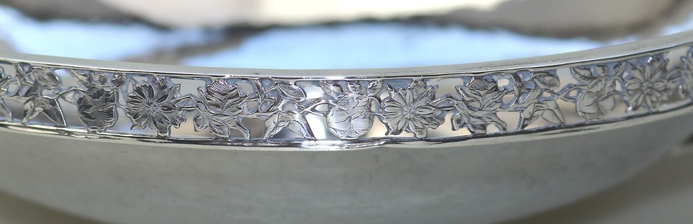 Extremely rare A E Jones cabochon set Arts & Crafts solid silver Bowl 252g 1910