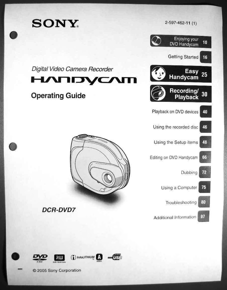 Sony DCR-DVD 7 Digital Camera User Guide Instruction  Manual