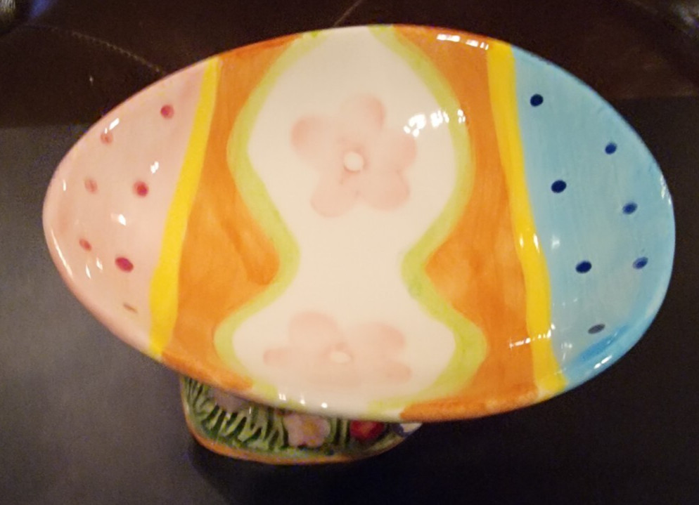 Studio 33 Pedestal Dish - Easter Bunny Holding Egg