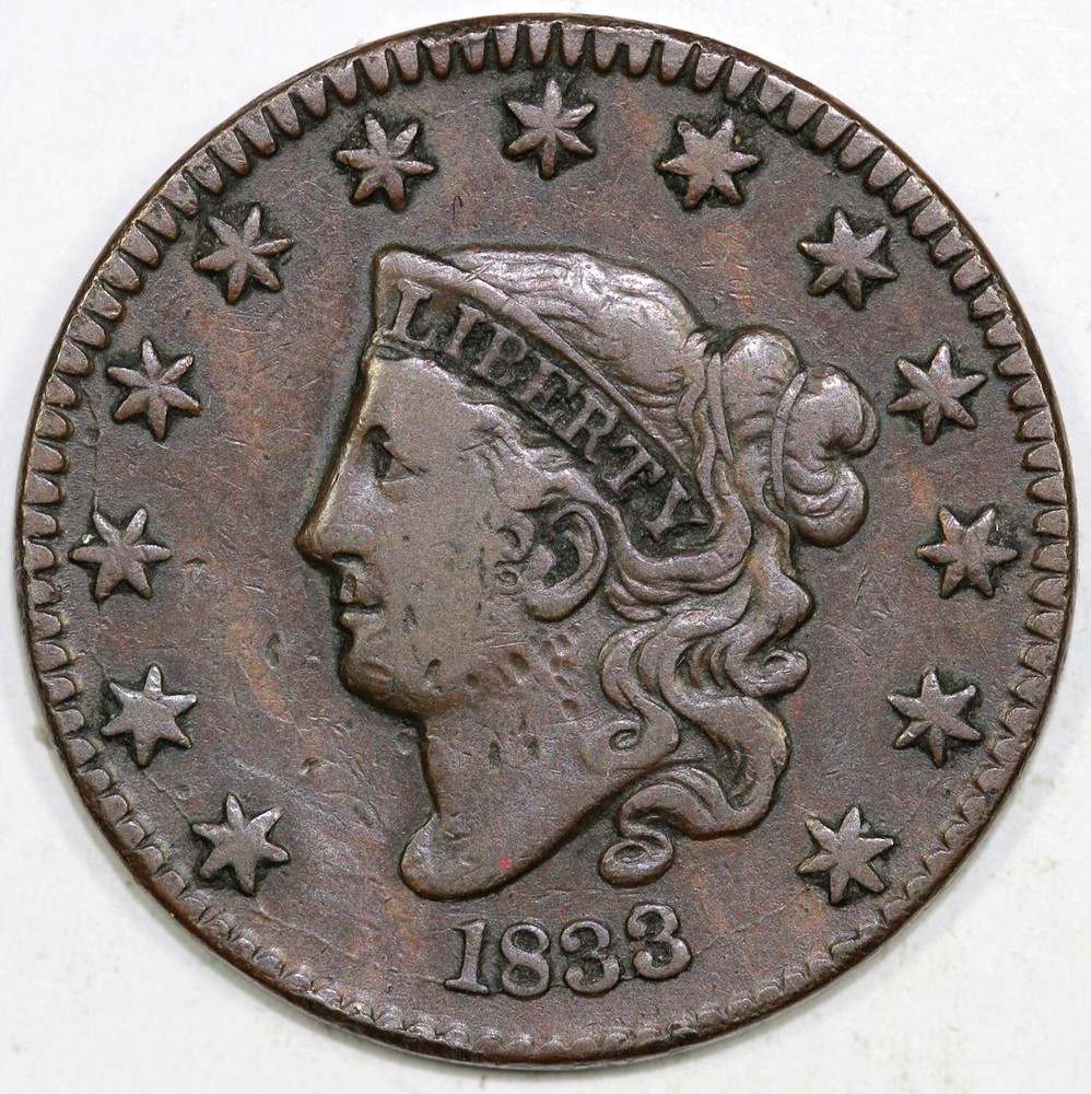 1833/2 1c N-4 Coronet or Matron Head Large Cent