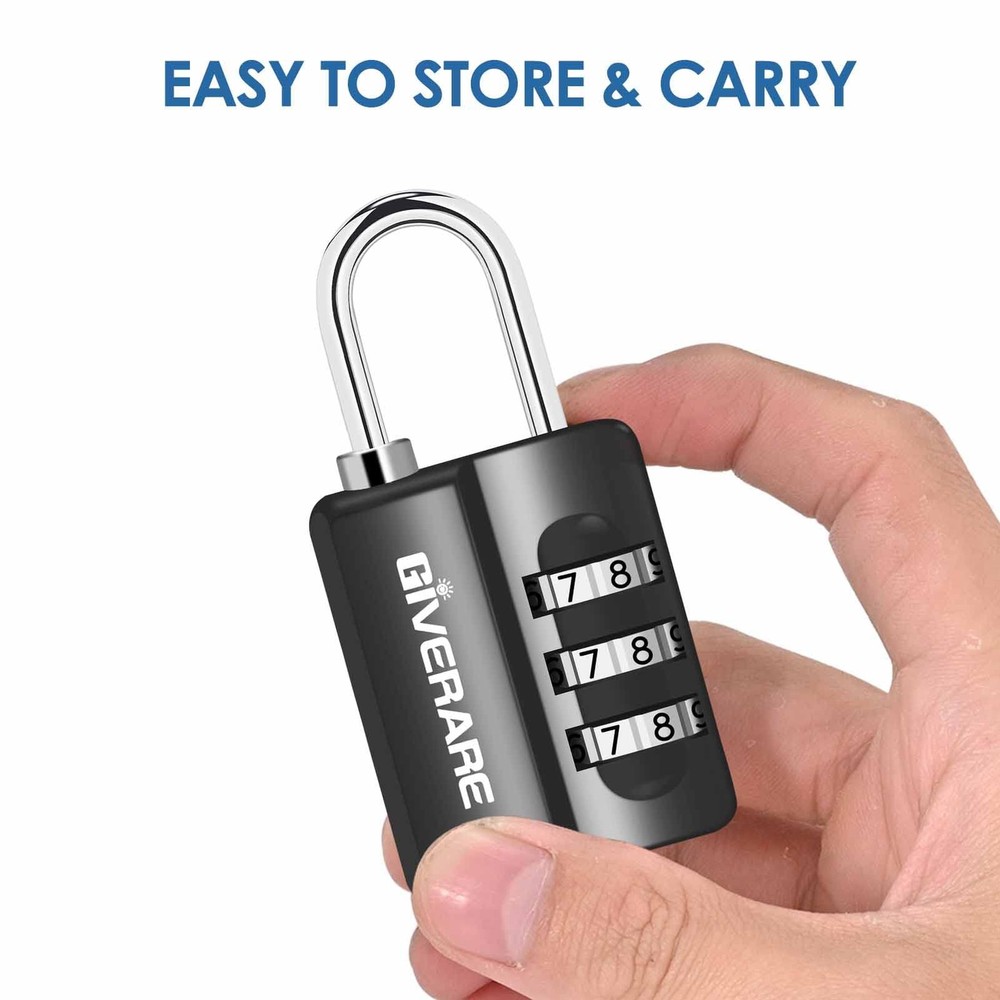 GIVERARE 4 Pack Combination Lock, 3-Digit Padlock Keyless, Small, Black