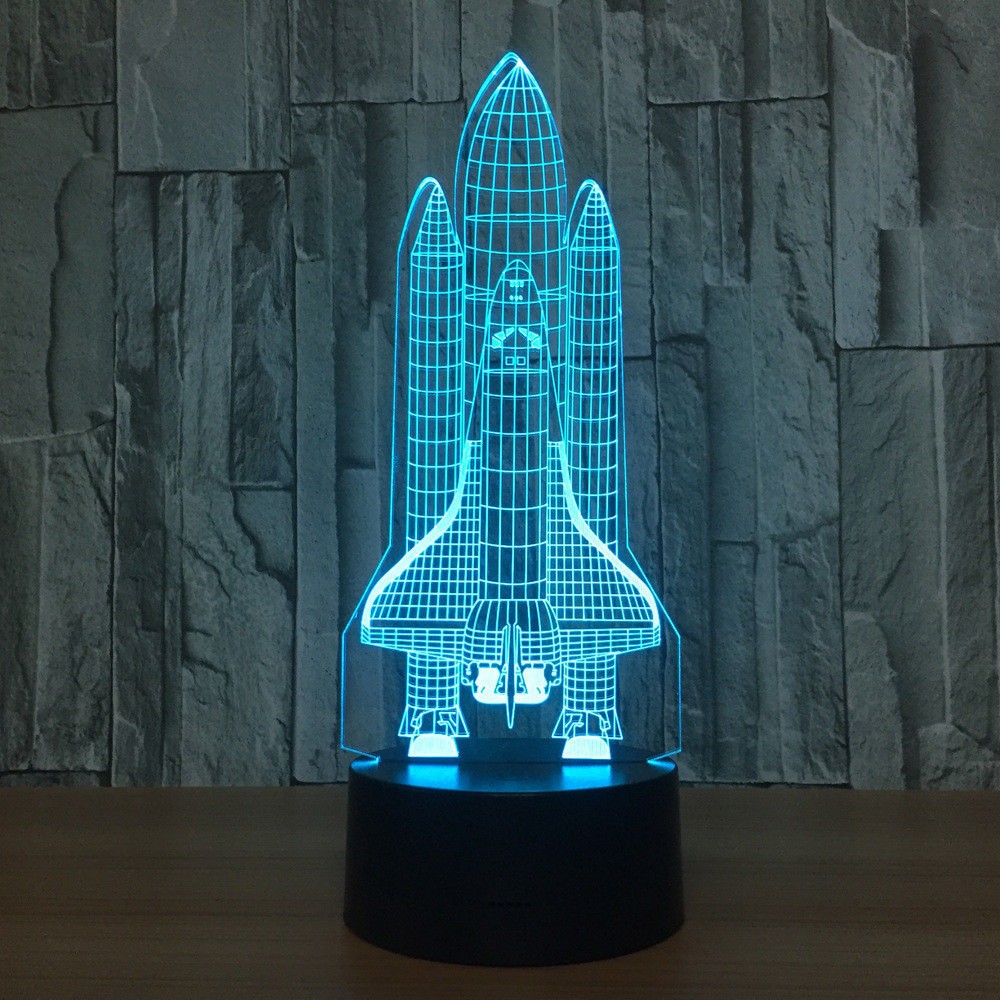 3D Space Rocket Night Light 7-Color Changing LED Table Lamp W/ Remote Control G