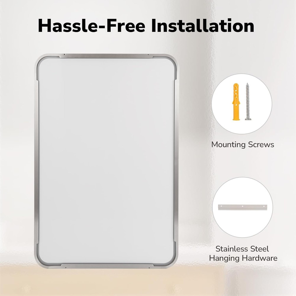 USHOWER 22x30 Brushed Nickel Bathroom Mirror 2 Pack Rectangle Wall Mounted Hooks
