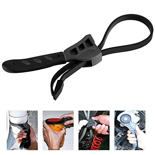 Rubber Strap Wrench, 500mm Oil Filter Spanner Universal Black Wrench