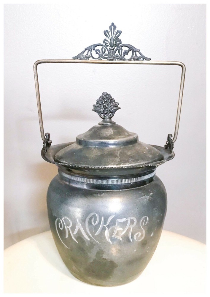 Vintage Silver Crackers Serving Container Jar Quadruple Columbia Silver Co. 353