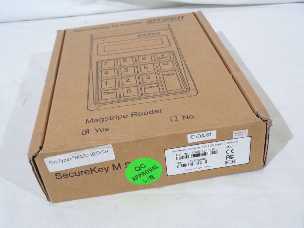 ID Tech IDTech SecureKey M130 Keypad IDKE-534833BL W/ Magstripe Reader, Black