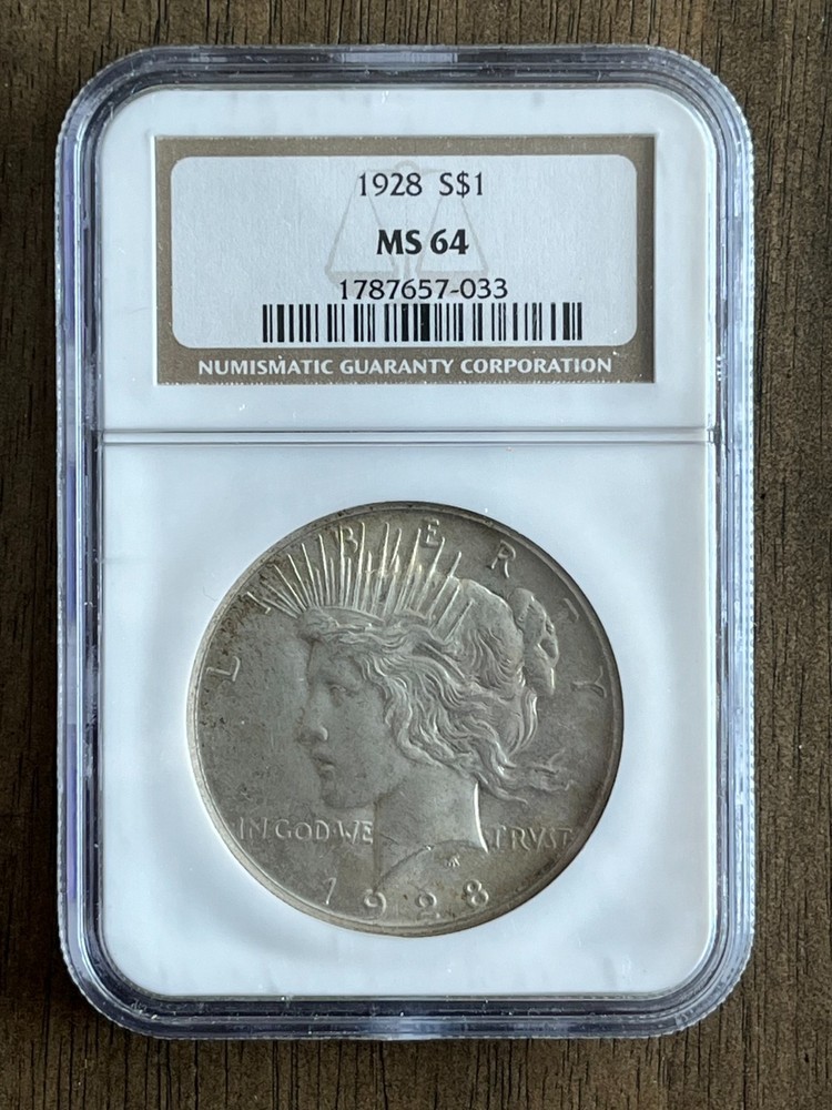 1928-P Silver Peace Dollar Graded MS64 by NGC