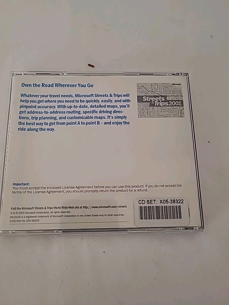 Vintage Microsoft Streets & Trips 2001 2002 CD PC Software Program