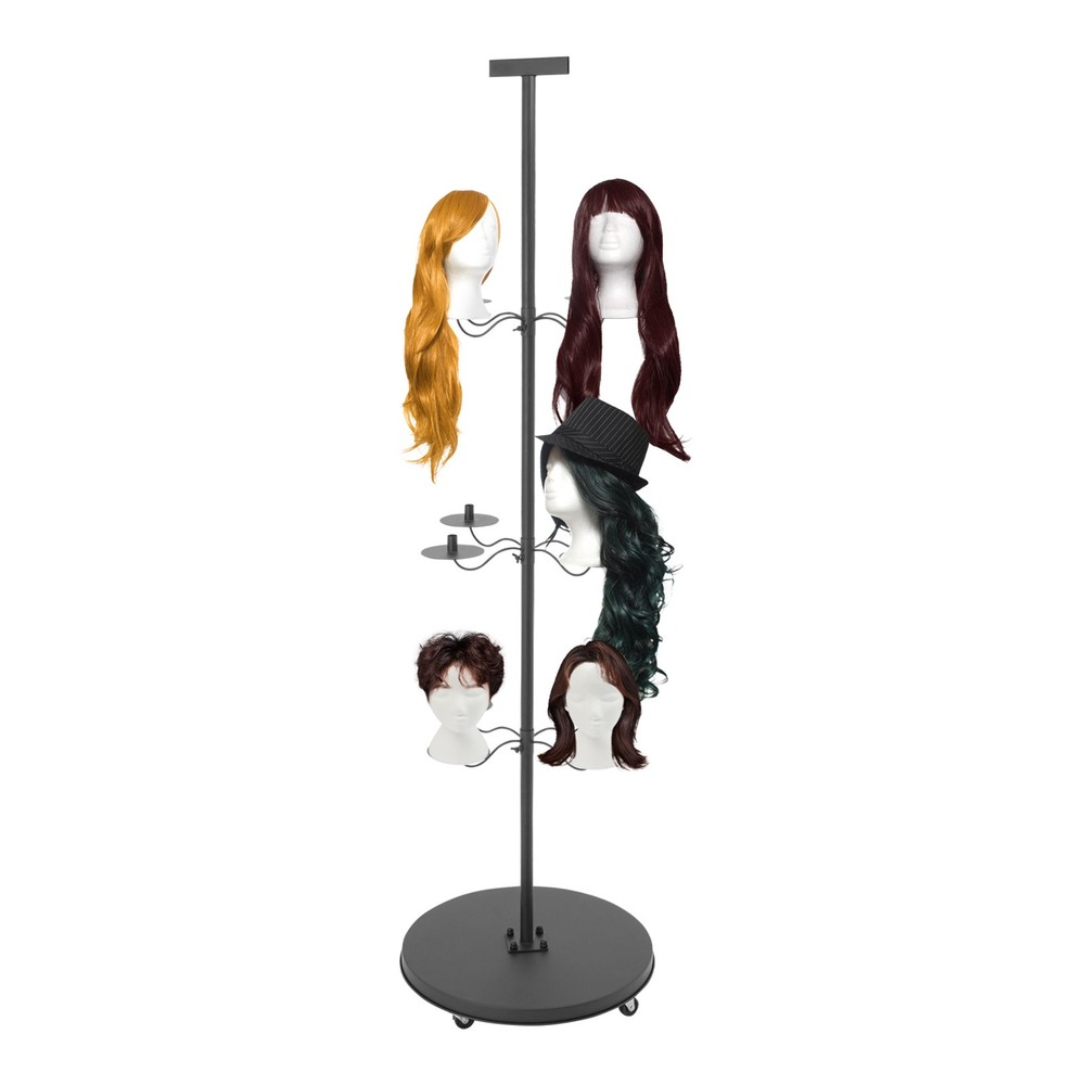 12-head Wig Display& Storage Rack Adjustable Wig Stand With Lockable WheelsUS