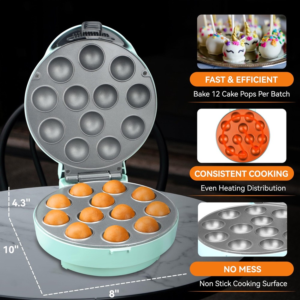 Cake Pop Maker Machine Set with Cake Pop Stand, Sticks & Fork Tool, 12 Cake P...
