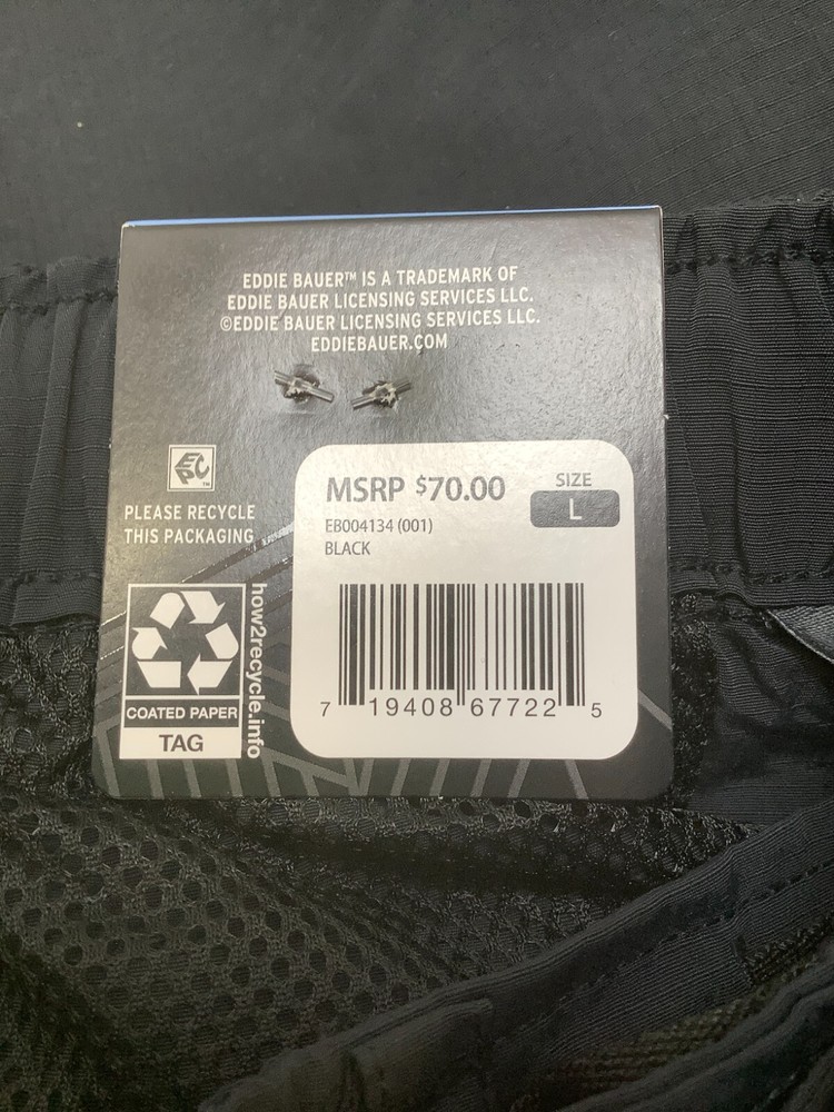 Eddie Bauer Men's Ripstop Tech Pull On Short, Large, Black, Free Shipping!!!