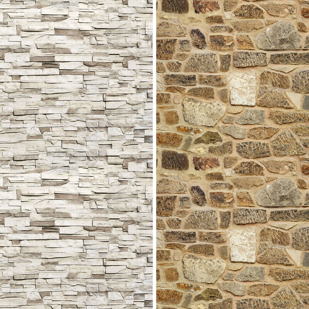 6 ft. Tall Double Sided Stone Wall Canvas Room Divider