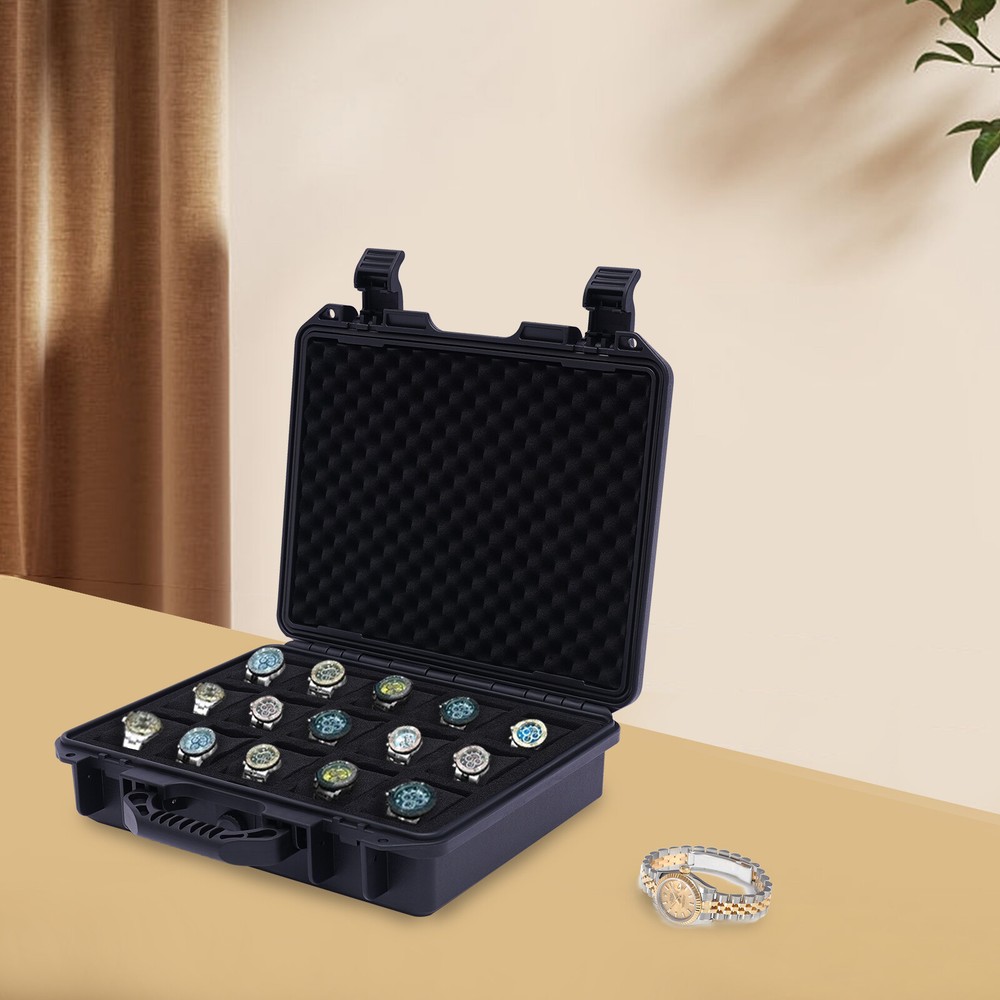 15 Slots Watch Storage Box Case Waterproof Plastic Suitcase Display Storage Case