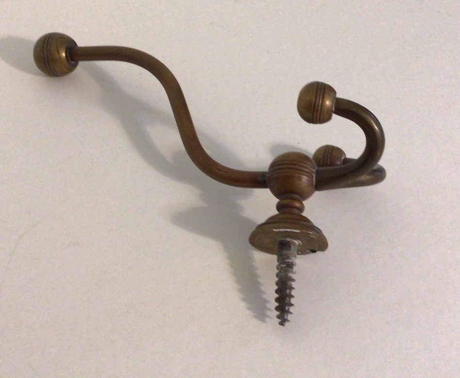 Vintage Solid Brass Large Coat Hook, 3 Hooks, Nice Patina
