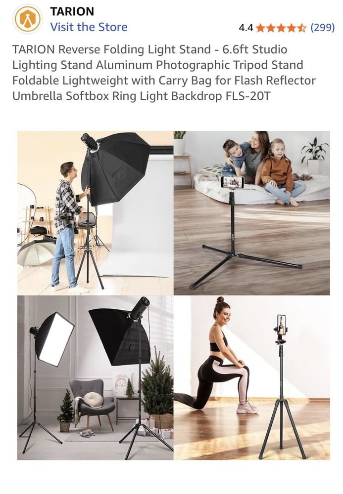 Tarion Reverse Folding Light Stand. 6.6 Ft Studio Light Stand
