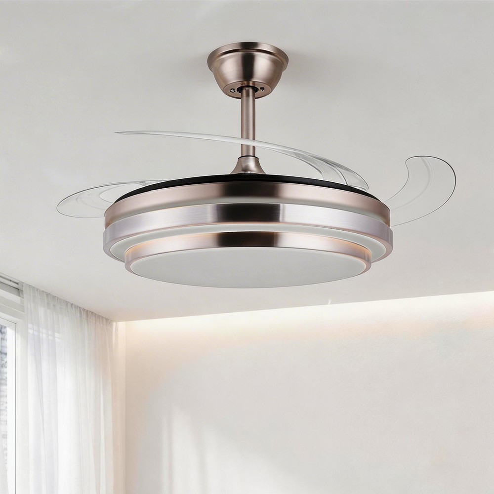 42" Retractable Ceiling Fan Light w/ 3-Color Dimmable LED Light & Remote
