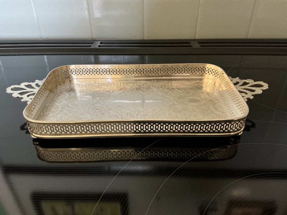 Vintage Silverplate Footed Rectangular Gallery Tray Pierced 11.75”x4.75”x.75”