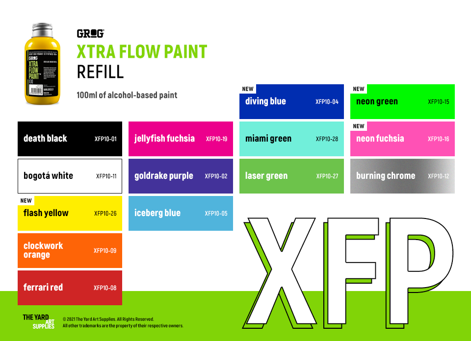 GROG Xtra Flow Paint 100ml Alcohol-based Low-Viscosity Refill Graffiti Art