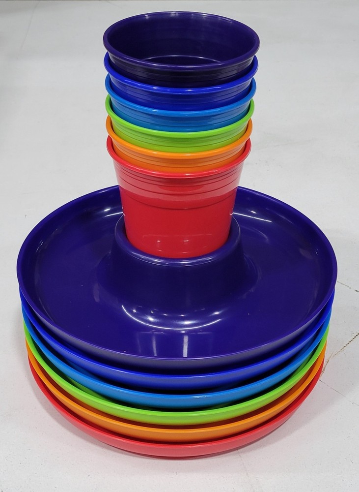 Great Plate Rainbow Round Plates and Cups (6 pair pack)