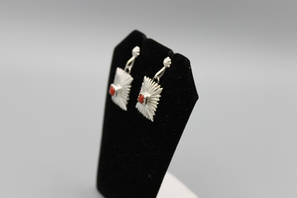 Sterling Silver and Coral Earrings