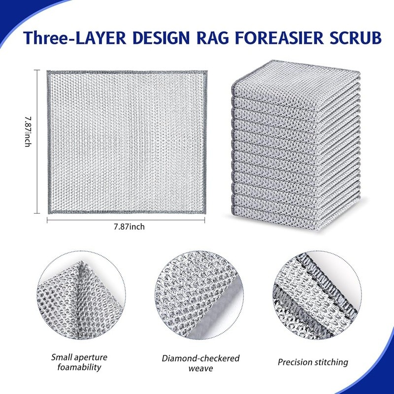 Reusable Non-Scratch Three-Layer Wire Cleaning Cloths Kitchen & Home Tasks New