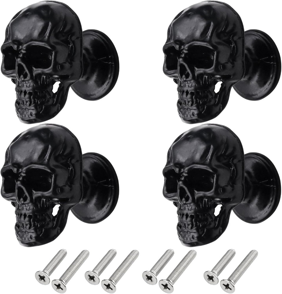 4 Pack Skull Skeleton Cabinets Knobs, Single Hole Pull Handle for Drawer Wardrob