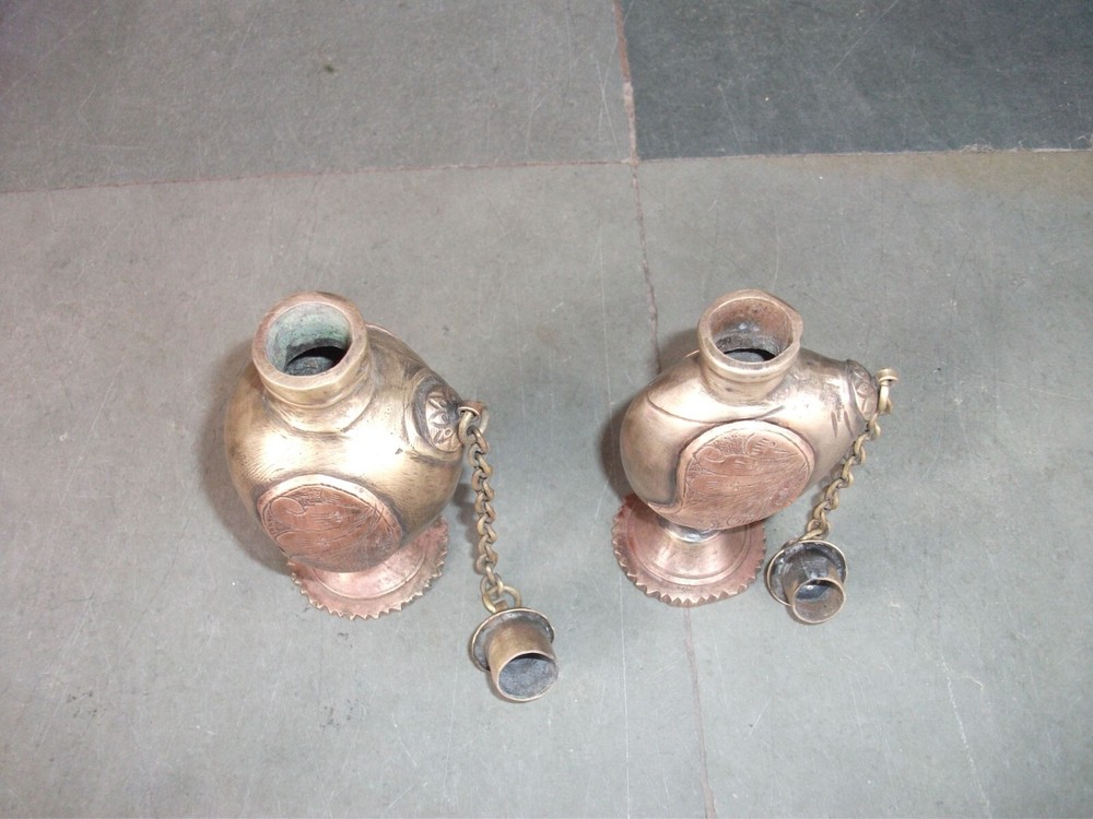 2 Pc Vintage Brass Mango Shape Handcrafted Copper Fitted Flower Bottles