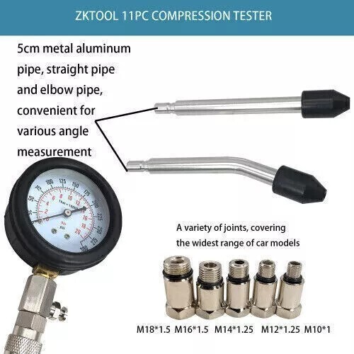 Cylinder Compression Tester Gauge Set Automotive Engine Diagnostic Tool