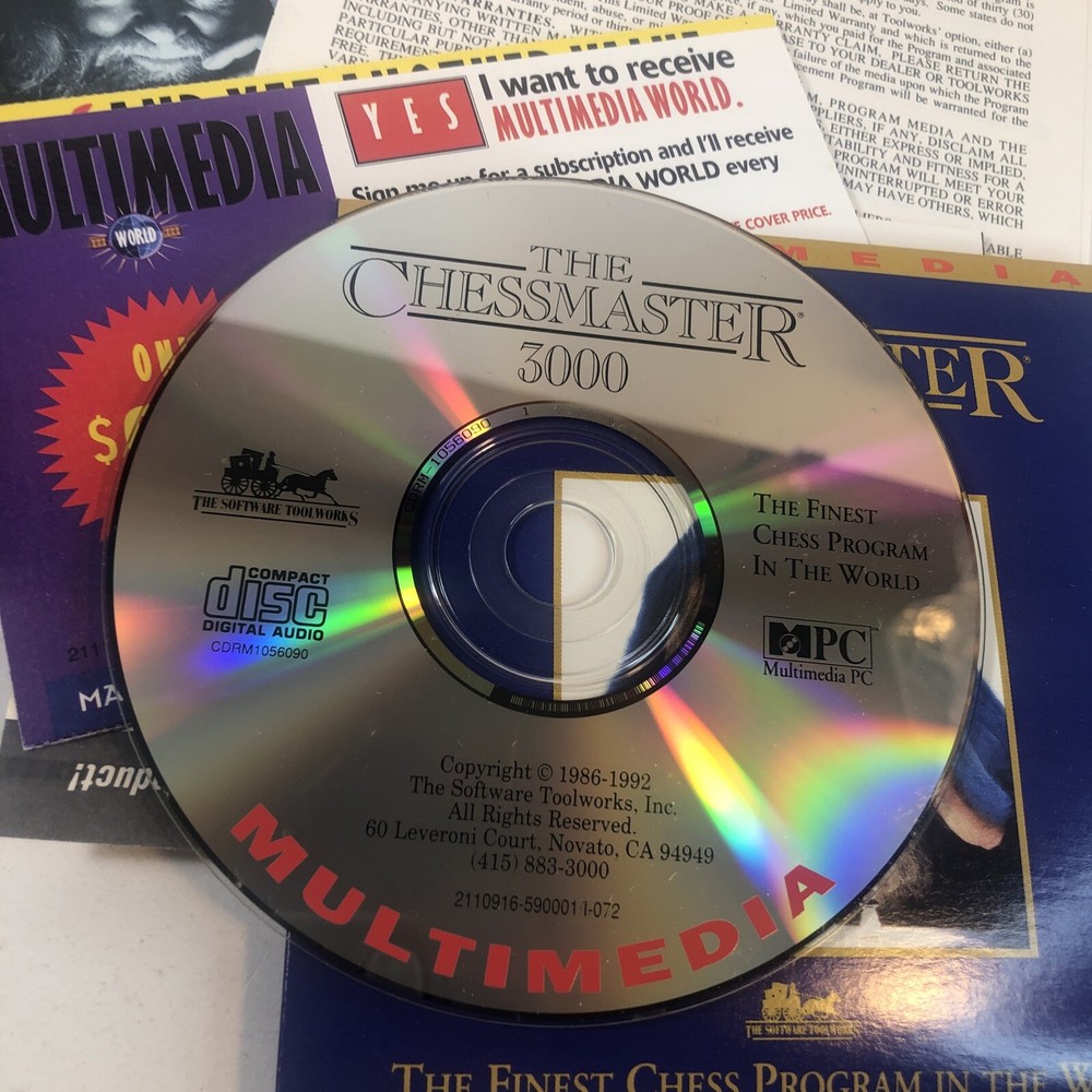 VINTAGE THE CHESSMASTER 3000 SOFTWARE for PC WINDOWS 3.0 - Used