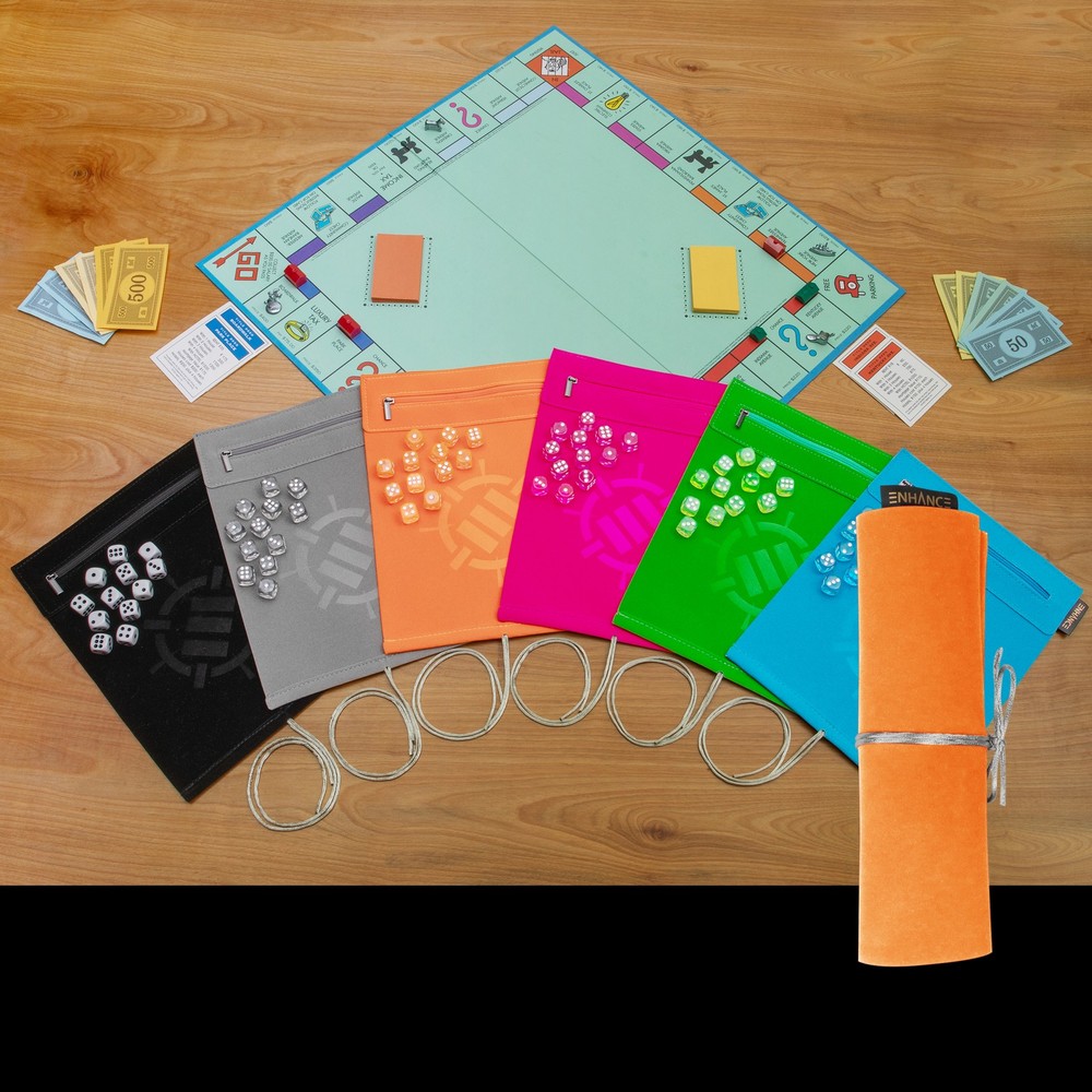 ENHANCE Roll on a Scroll™ Dice Rolling Mat & 12pc 6 Sided Dice Set