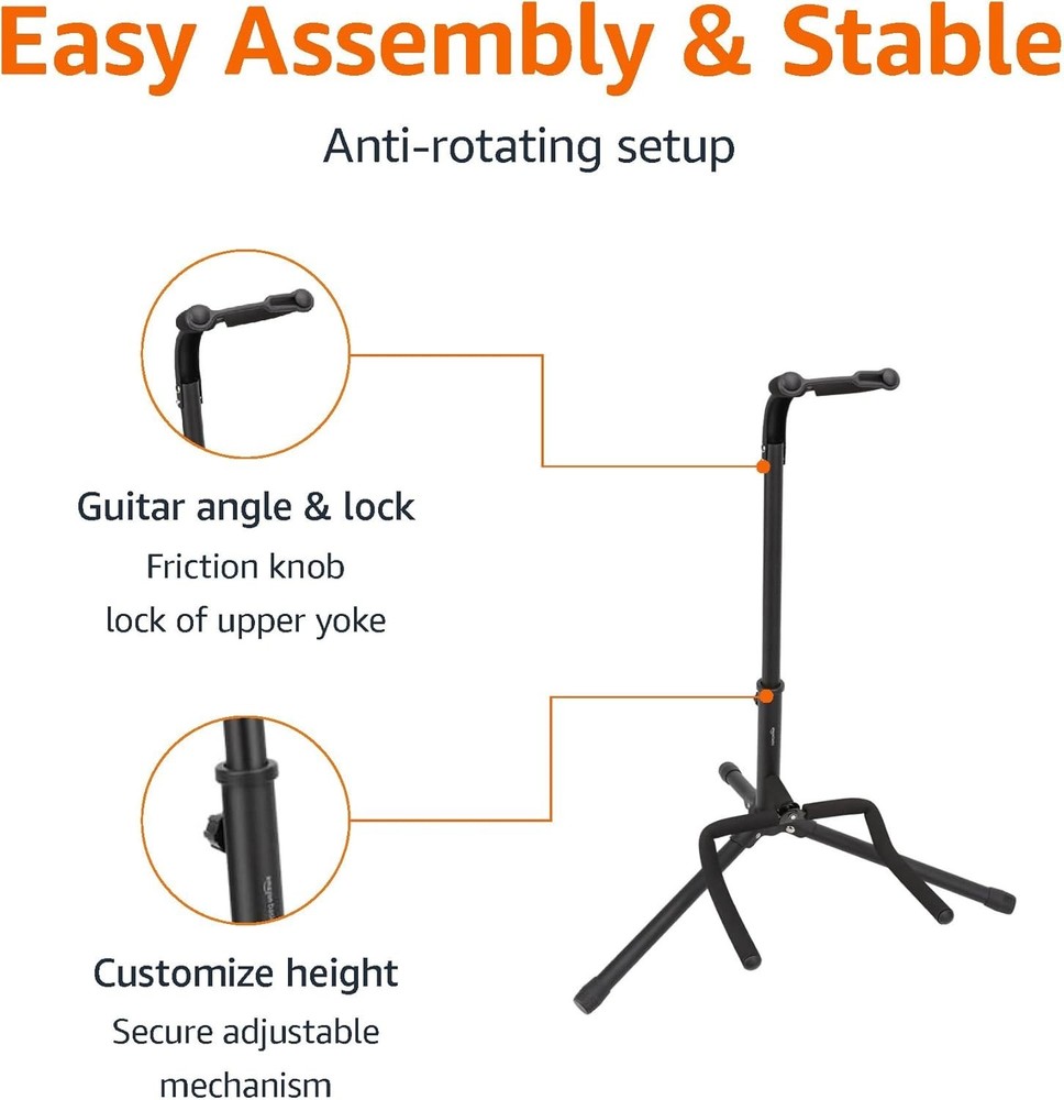 Amazon Basics Height Adjustable Portable Foldable Guitar (Pack of 1), Black