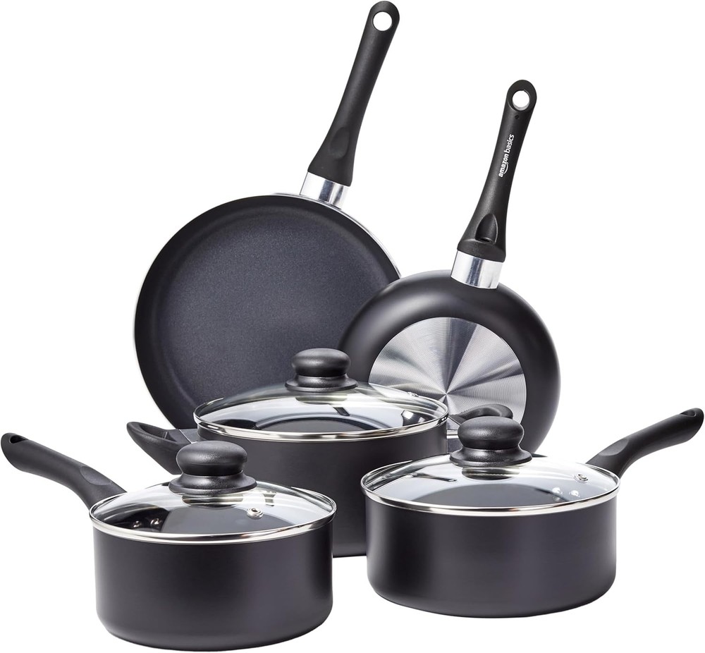 Cookware 8-Piece Set, Non-Induction, Includes Pots and Pans, Black