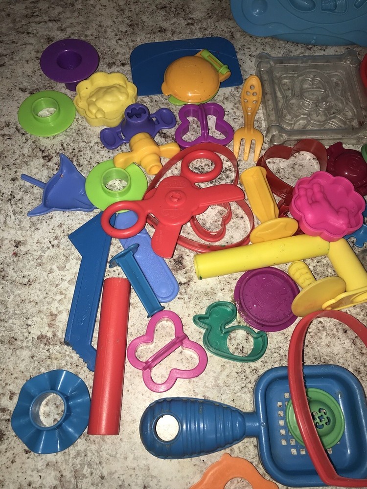 Play Doh 30+ Assorted Accessories Extruder Molds Tools Cutters Rollers Storage