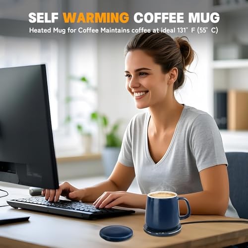 Smart-Warming Ceramic Mug & Plug in 15W Wireless Charger Combo - Keep Navy Blue