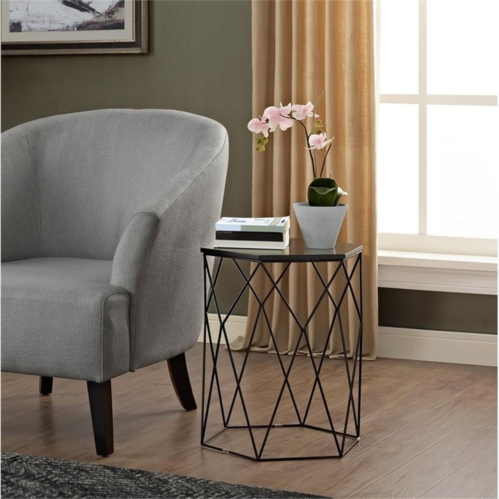 Pemberly Row Modern Element Geometric Side Table in Midnight Black