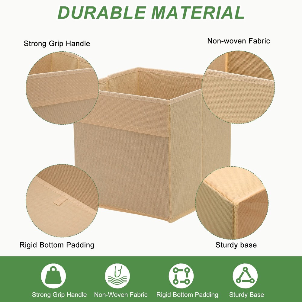 2Pcs Fabric Storage Bins 11" Cube Storage Bin for Shelf Closet, Khaki