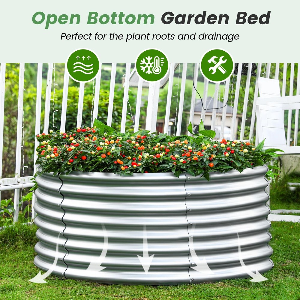 4×4×2ft Galvanized Raised Garden Bed Kit, Round Galvanized Planter Raised Gar...