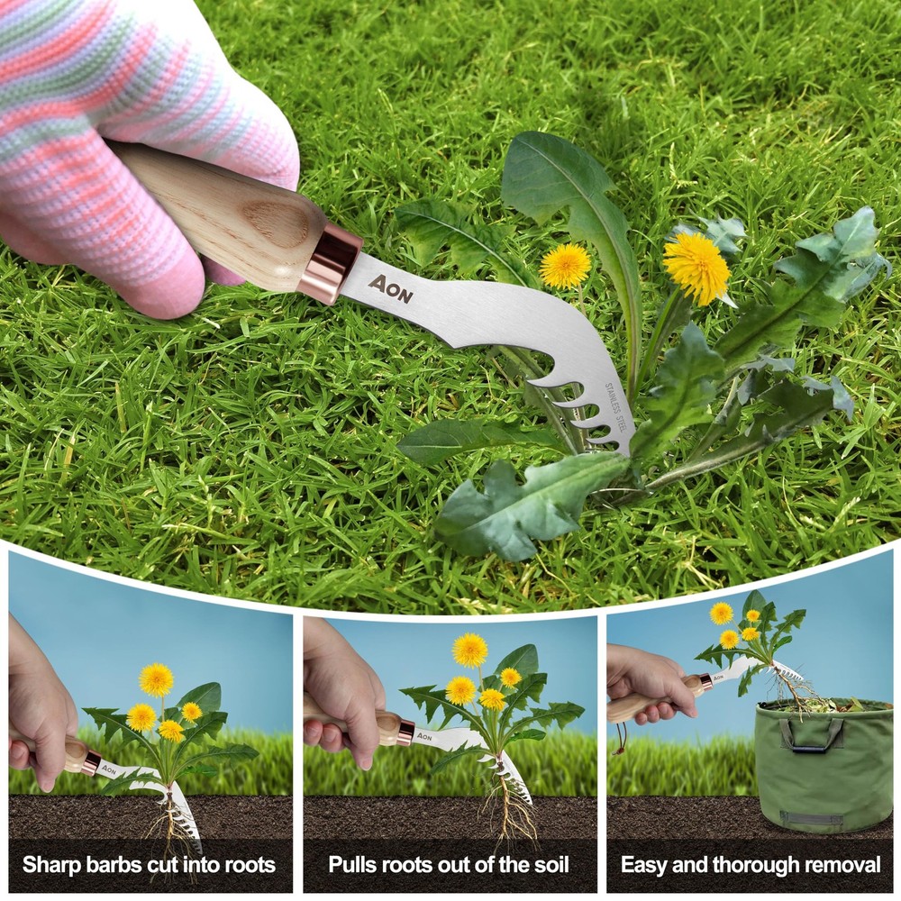 2-Pack Hand Crack Weeder Puller Tool Set - Made with Heat Treated Steel and A...