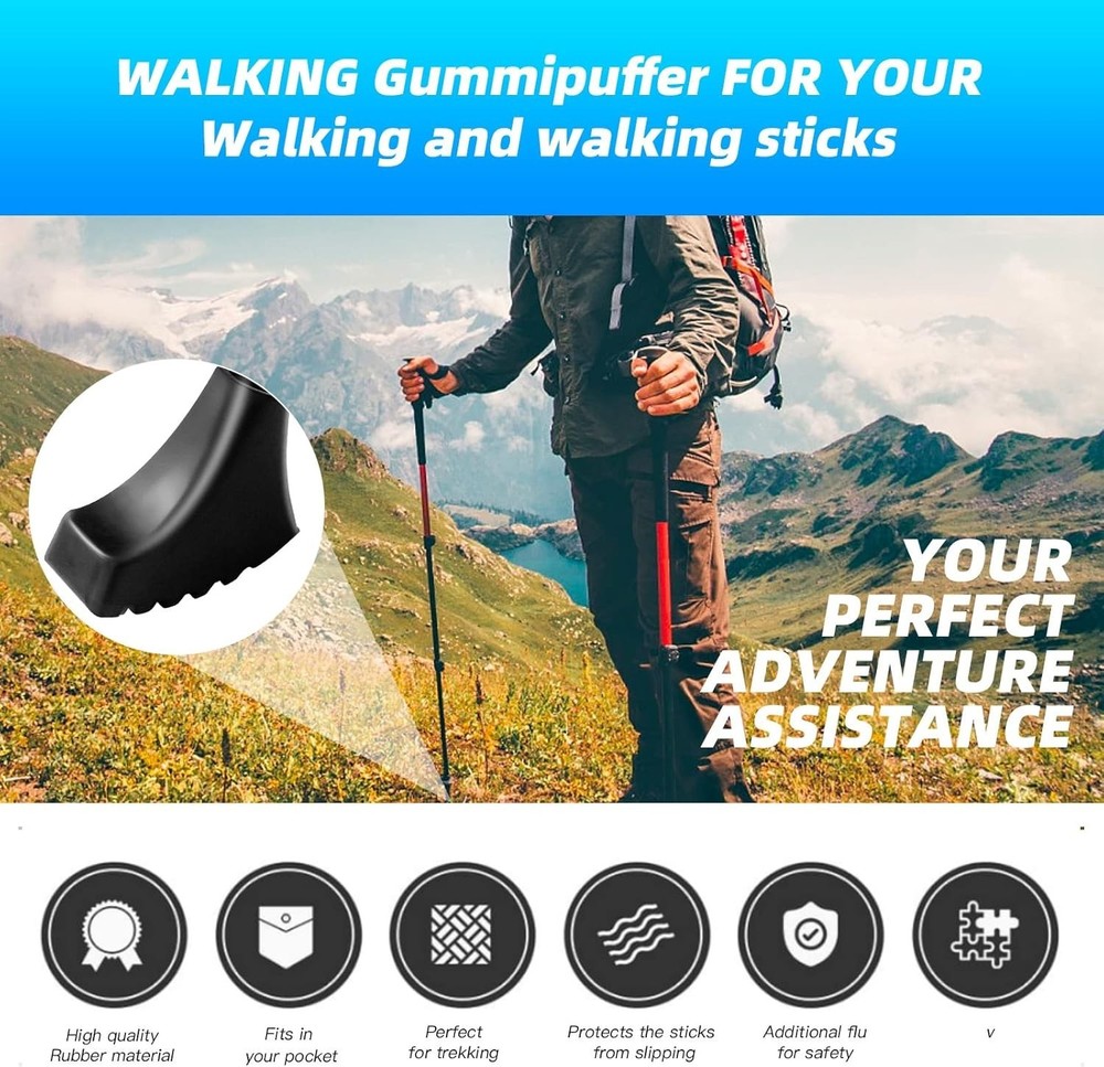 Replacement Rubber Tips for Most Trekking Poles - 6 Pack for Ultimate Support