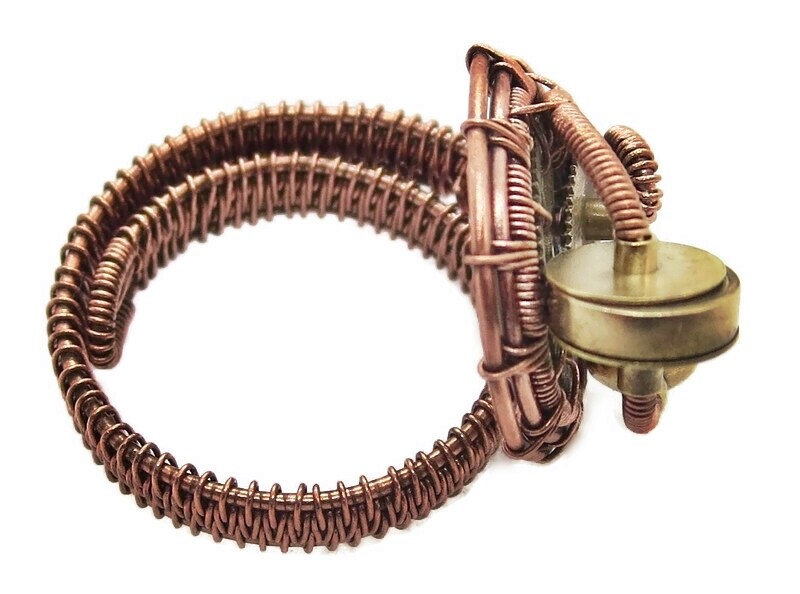 Adjustable Labradorite Steampunk Ring in Copper and Brass