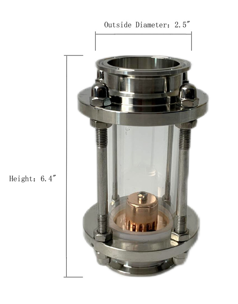 2" Stainless Tri Clamp Glass Reflux Column Section with Copper Bubble Plate