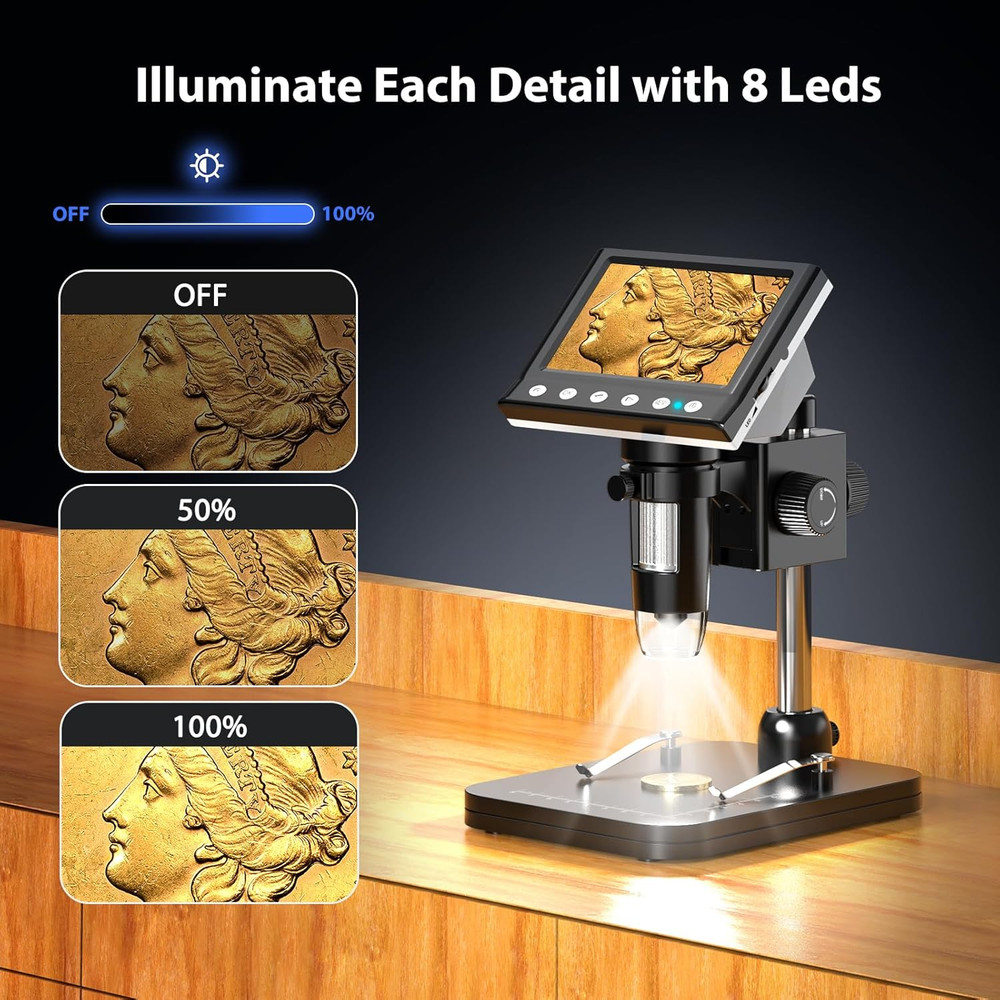 4.3'' IPS Coin Microscope, 1000X Magnification Digital Microscope for Adults，...