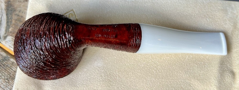 Savinelli Artisan Rusticated 6mm Filter Pipe White Acrylic Stem - New