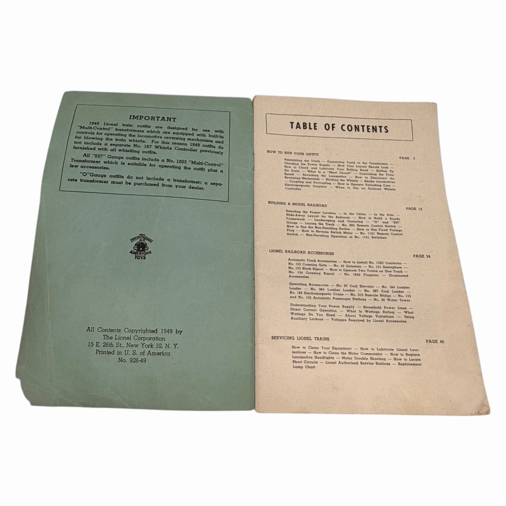 "Lionel Trains Instructions for Assembling & Operating " Booklet 1949 Vintage