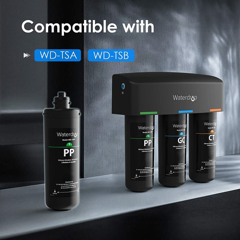 Waterdrop WD-10PP Under Sink Water Filter, Replacement TSA & TSB 3-Stage Under S
